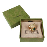 Authentic Gucci Lion Head Motif Crystal Ring In Gold & Green