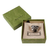 Authentic Gucci Lion Head Motif Crystal Ring In Silver & Black