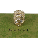 Authentic Gucci Lion Head Motif Crystal Ring In Gold