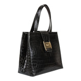 Authentic Salvatore Ferragamo black croc embossed hand bag