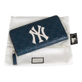 Authentic Gucci  X MLB Guccissima NY Yankees Embroidered Zip Around Wallet