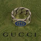 Authentic Gucci Sterling Silver Interlocking Curb Chain Ring