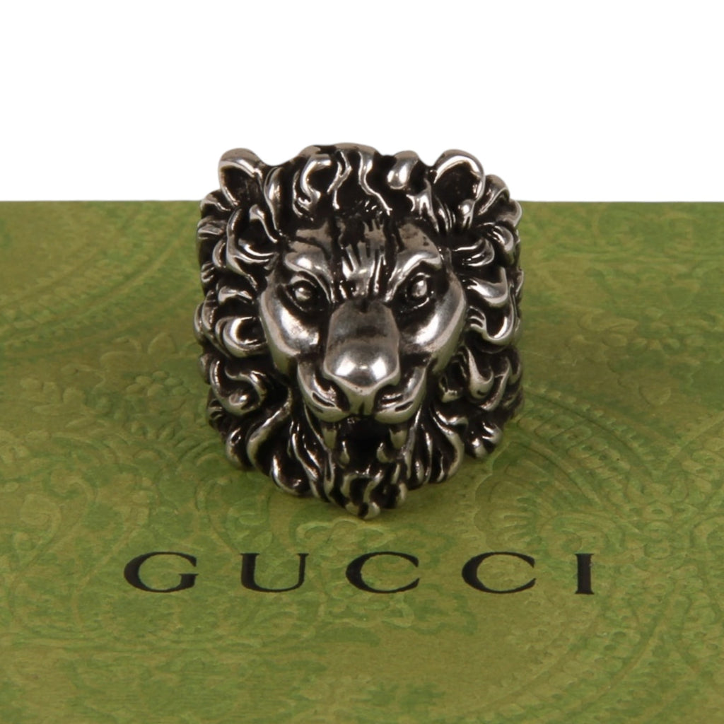 Authentic Gucci Lion Head Motif Ring In Silver