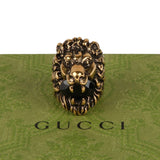 Authentic Gucci Lion Head Motif Crystal Ring In Gold & Black