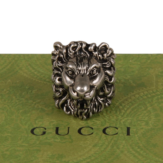 Authentic Gucci Lion Head Motif Ring In Silver