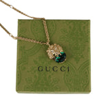 Authentic Gucci Lion Head Motif Green Gemstone necklace