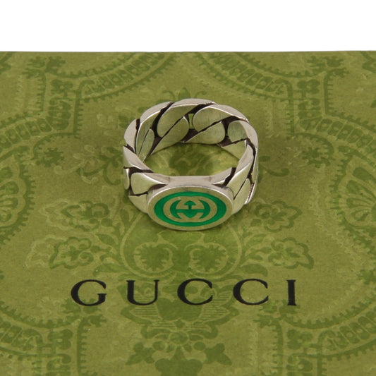 Authentic Gucci Sterling Silver Interlocking Curb Chain Ring