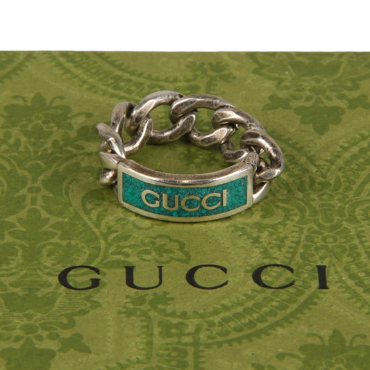 Authentic Gucci Sterling Silver Tag chain ring