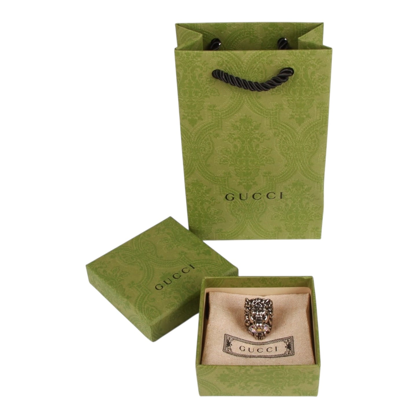 Gucci Crystal-Embellished Lion Head Ring