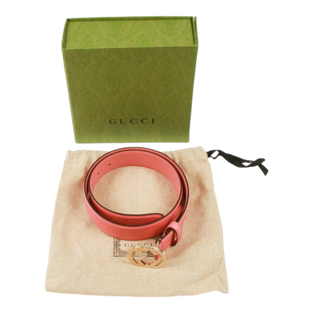 Authentic Gucci Pink Leather belt with interlocking GG buckle