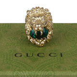 Authentic Gucci Lion Head Motif Crystal Ring In Gold Green