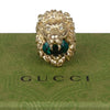 Authentic Gucci Lion Head Motif Crystal Ring In Gold Green