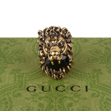 Authentic Gucci Lion Head Motif Crystal Ring In Gold & Black