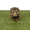 Authentic Gucci Lion Head Motif Crystal Ring In Gold & Black