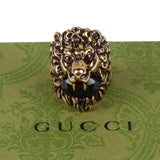 Authentic Gucci Lion Head Motif Crystal Ring In Gold & Black