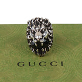 Authentic Gucci Lion Head Motif Crystal Ring In Silver & Black