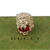 Authentic Gucci Lion Head Motif Crystal Ring In Gold & Red