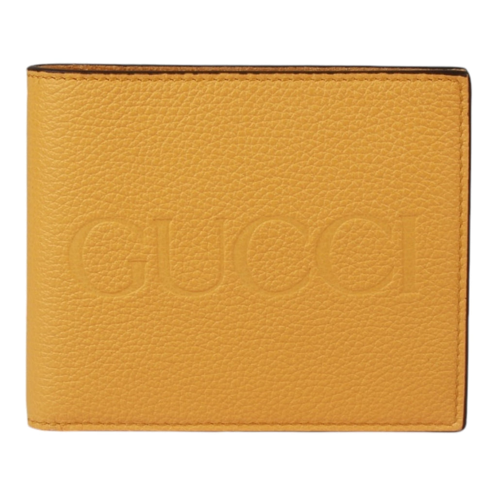 Authentic GUCCI Logo 658681 Yellow Leather Bifold Wallet NEW