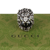 Authentic Gucci Lion Head Motif Crystal Ring In Silver & Black