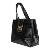 Authentic Salvatore Ferragamo black croc embossed hand bag