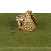 Authentic Gucci Lion Head Motif Crystal Ring In Gold