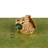 Authentic Gucci Lion Head Motif Gemstone Ring In Gold & Green