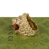 Authentic Gucci Lion Head Motif Crystal Ring In Gold & Red