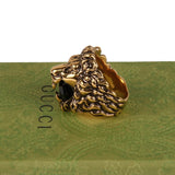 Authentic Gucci Lion Head Motif Crystal Ring In Gold & Black