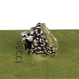 Authentic Gucci Lion Head Motif Crystal Ring In Silver & Black