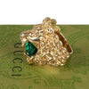 Authentic Gucci Lion Head Motif Gemstone Ring In Gold & Green