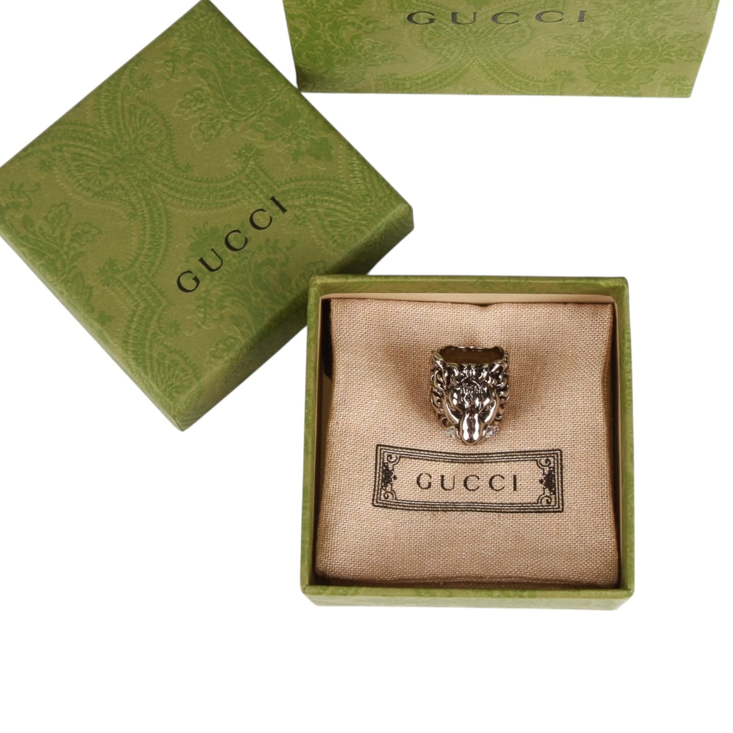 Gucci Crystal-Embellished Lion Head Ring