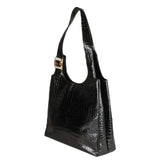 Authentic Salvatore Ferragamo black croc embossed shoulder bag