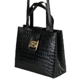 Authentic Salvatore Ferragamo black croc embossed two way bag