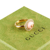 Authentic Gucci interlocking g logo crystal-embellished ring