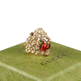 Authentic Gucci Lion Head Motif Crystal Ring In Gold Red