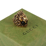 Authentic Gucci Lion Head Motif Crystal Ring In Gold Black