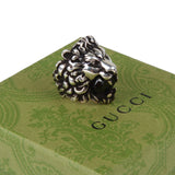 Authentic Gucci Lion Head Motif Crystal Ring In Silver & Black