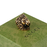 Authentic Gucci Lion Head Motif Crystal Ring In Gold & Black