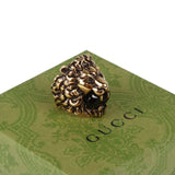 Authentic Gucci Lion Head Motif Crystal Ring In Gold & Black