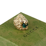 Authentic Gucci Lion Head Motif Crystal Ring In Gold & Green