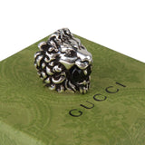 Authentic Gucci Lion Head Motif Crystal Ring In Silver & Black