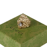 Authentic Gucci Lion Head Motif Crystal Ring In Gold