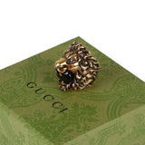 Authentic Gucci Lion Head Motif Crystal Ring In Gold & Black