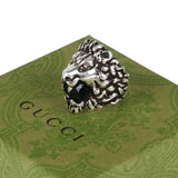 Authentic Gucci Lion Head Motif Crystal Ring In Silver & Black