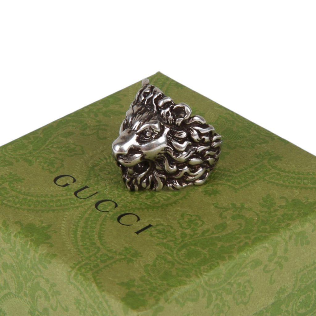 Authentic Gucci Lion Head Motif Ring In Silver