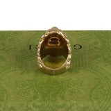 Authentic Gucci Lion Head Motif Crystal Ring In Gold & Green