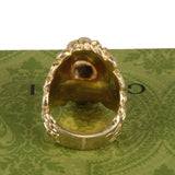 Authentic Gucci Lion Head Motif Crystal Ring In Gold & Red