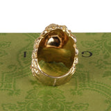 Authentic Gucci Lion Head Motif Gemstone Ring In Gold & Green