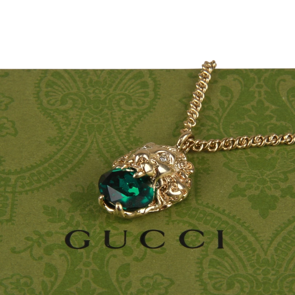 Authentic Gucci Lion Head Motif Green Gemstone necklace