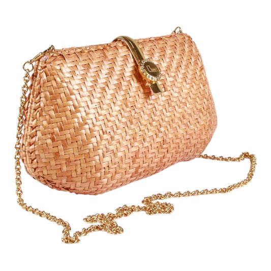 Authentic Lancel wicker rattan clutch with gold chain